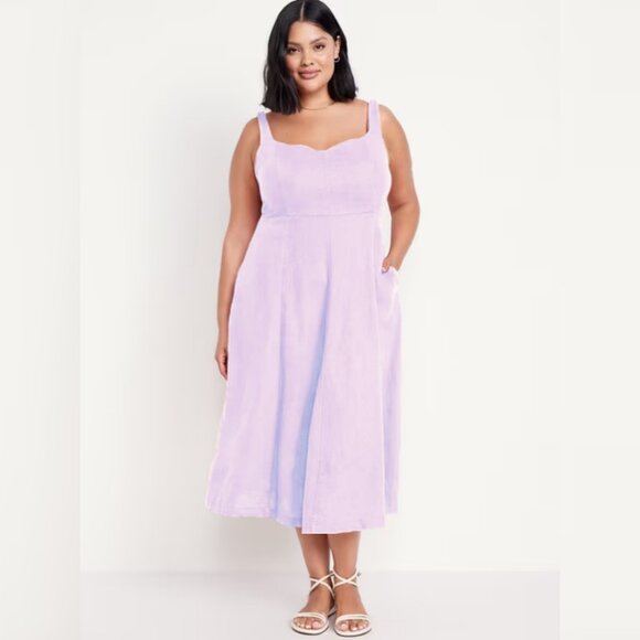 Old Navy | Fit & Flare Linen-Blend Midi Dress | Lavender Aura NWT - Picture 1 of 2